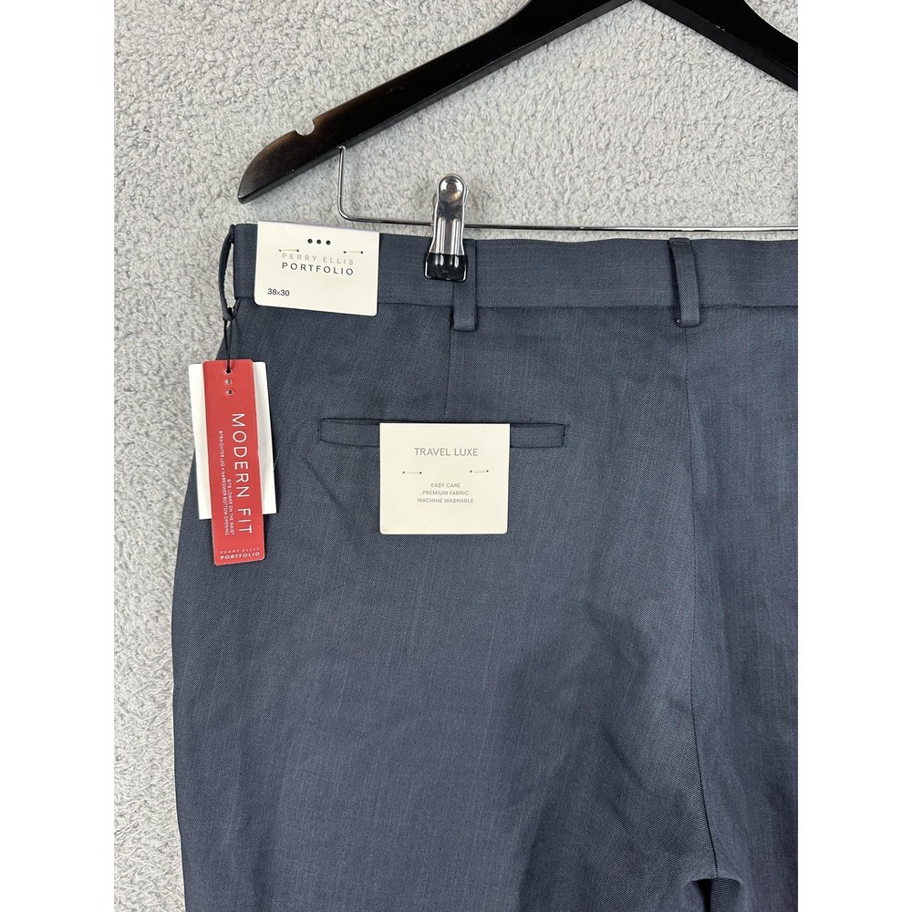 Perry Ellis Portfolio Pants Mens 38x30 Navy Travel Luxe Modern Fit Easy Care New